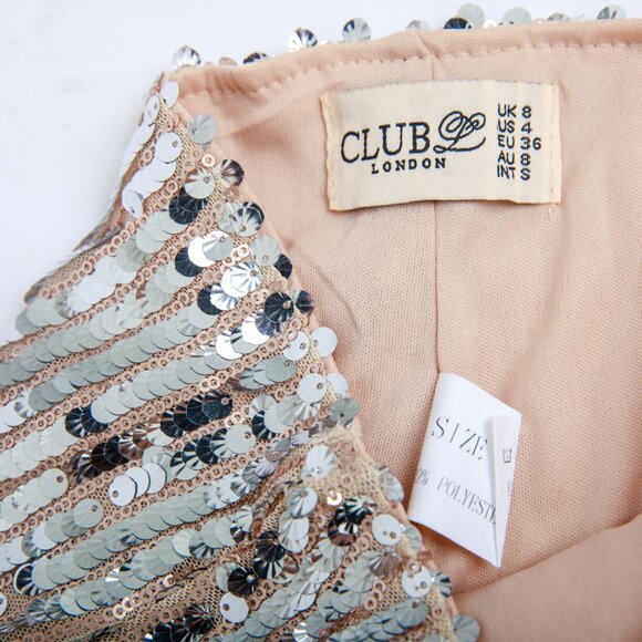 Club L London Dropping Hints | Champagne Sequin Wide Leg Trousers Size 4 / Small - Picture 10 of 10